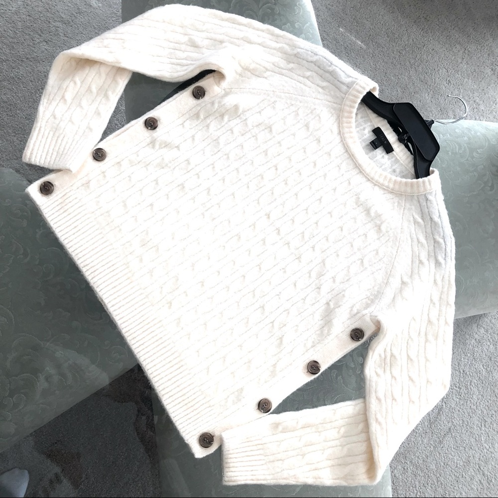 J. Crew, Off White, Cable Knit Sweater working Side Button Detail Size S